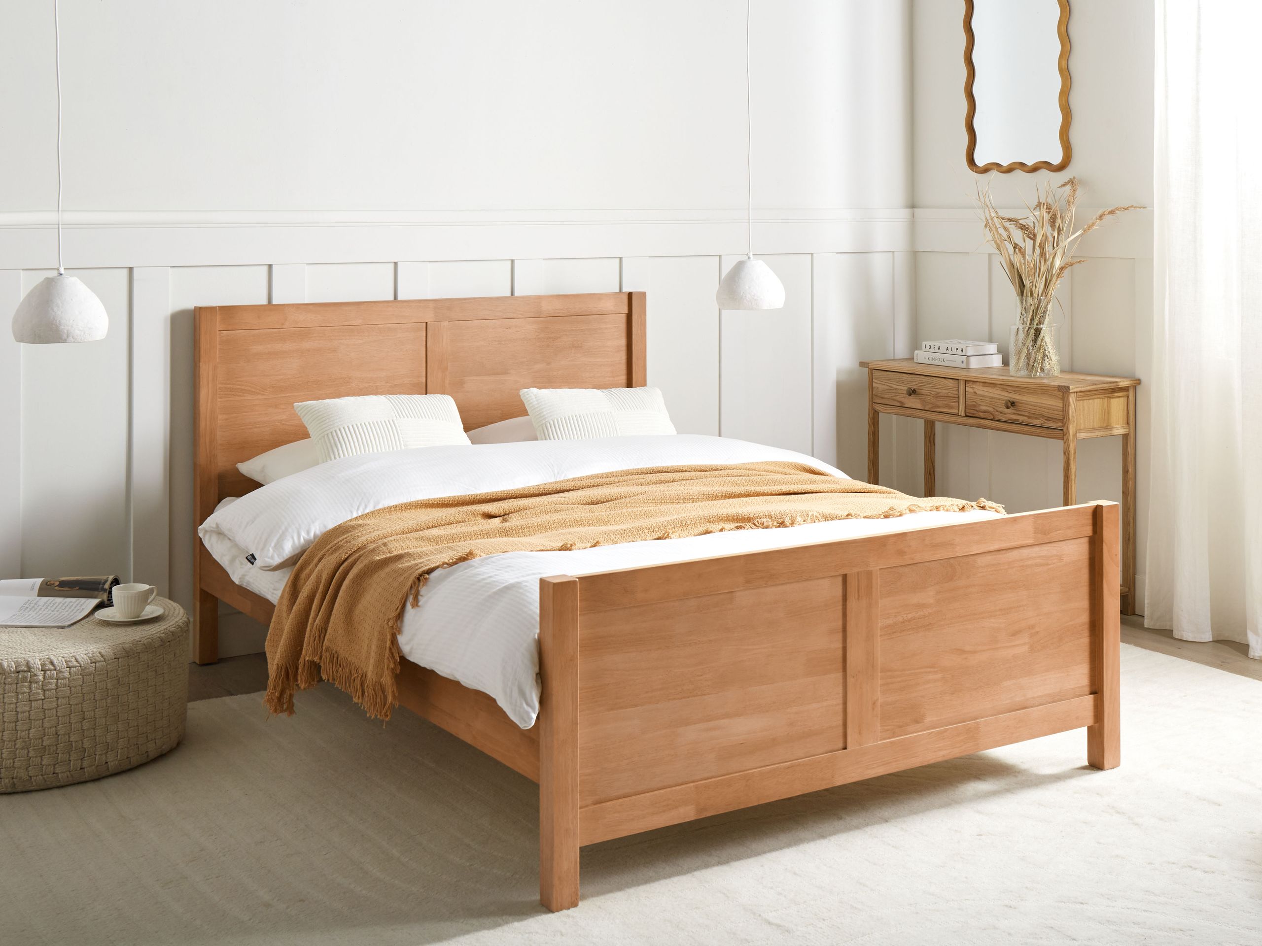 Beliani-CHAMPAGNAT-Tweepersoonsbed-Lichtbruin-140 x 200 cm-Rubberhout