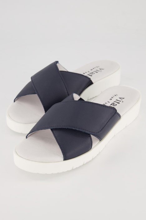 Vitaform Leder-Pantoletten, Klettriegel, Weite H
