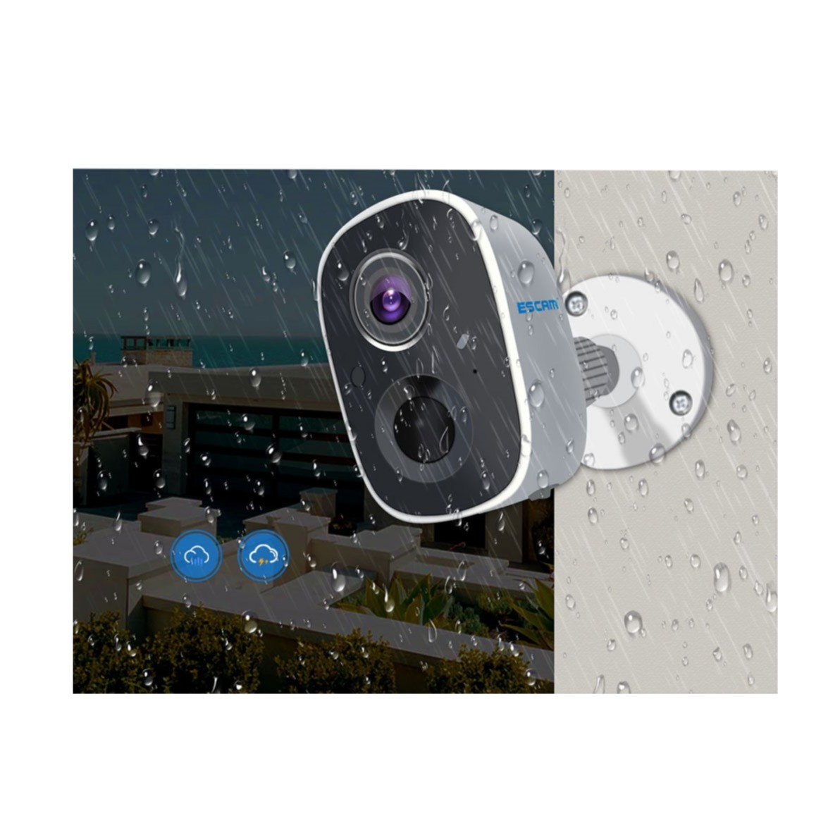 WiFi IP Kamera FullHD 1080p Infrarot LED's Nachtsichtfunktion   Akku (5200mA) / Micro SD / Wandhalterung für iOS/Android (IP65) - Weiss