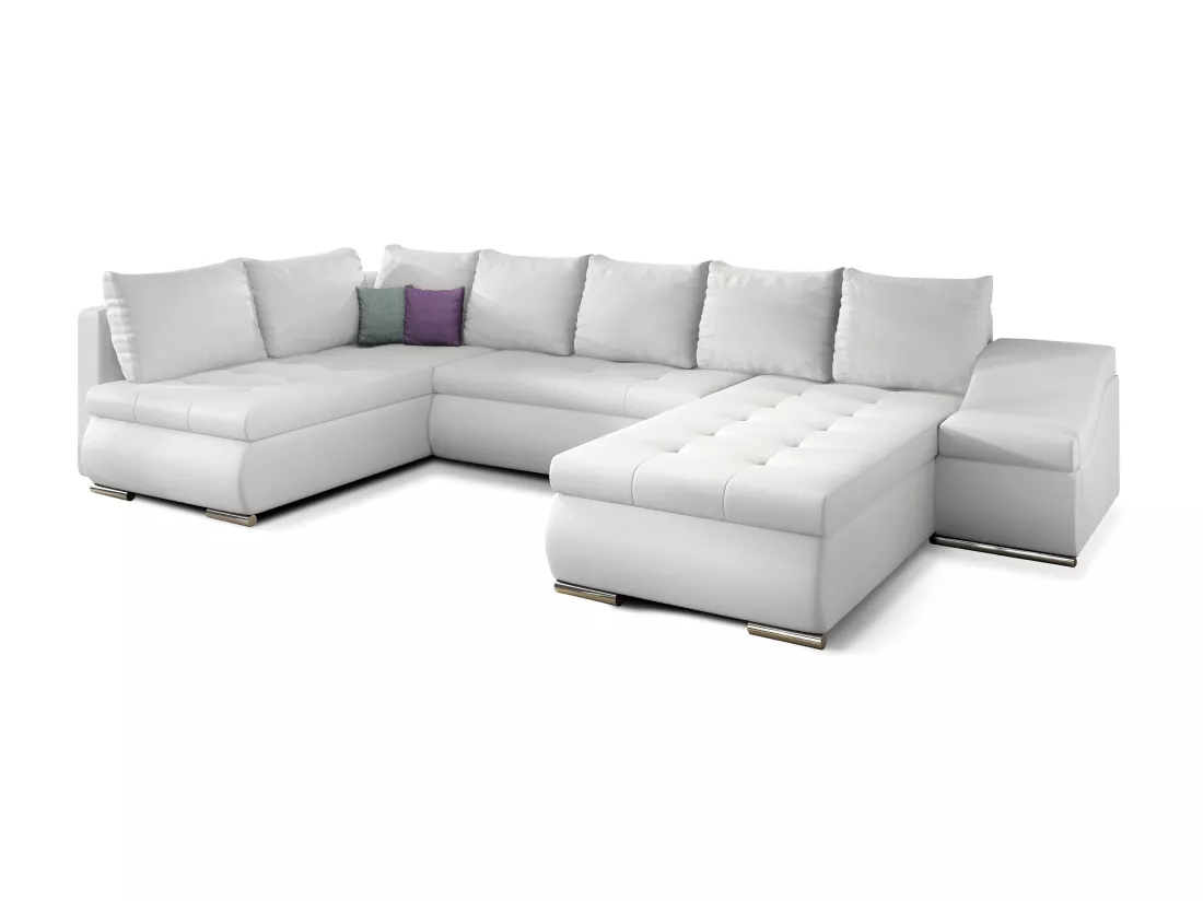 Canapé panoramique convertible simili cuir blanc Jonaz 340cm-Méridienne A gauche