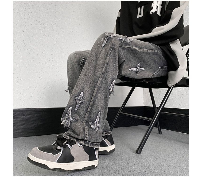 Whyessa - Cross Patch Straight Leg Jeans