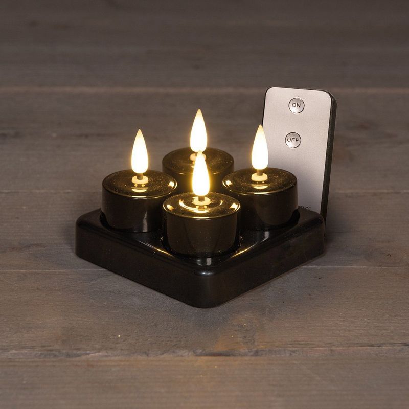 Anna's Collection Oplaadbare LED theelichtjes 4x st zwart H5 met oplaadstation