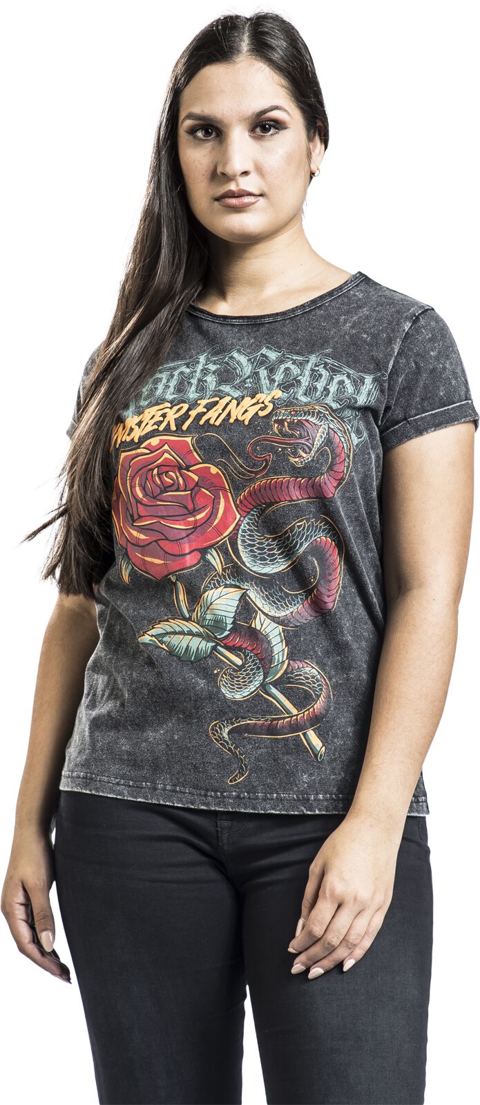 T-shirt avec Imprimé Rose é Serpent Rétro | Rock Rebel by EMP T-Shirt Manches courtes