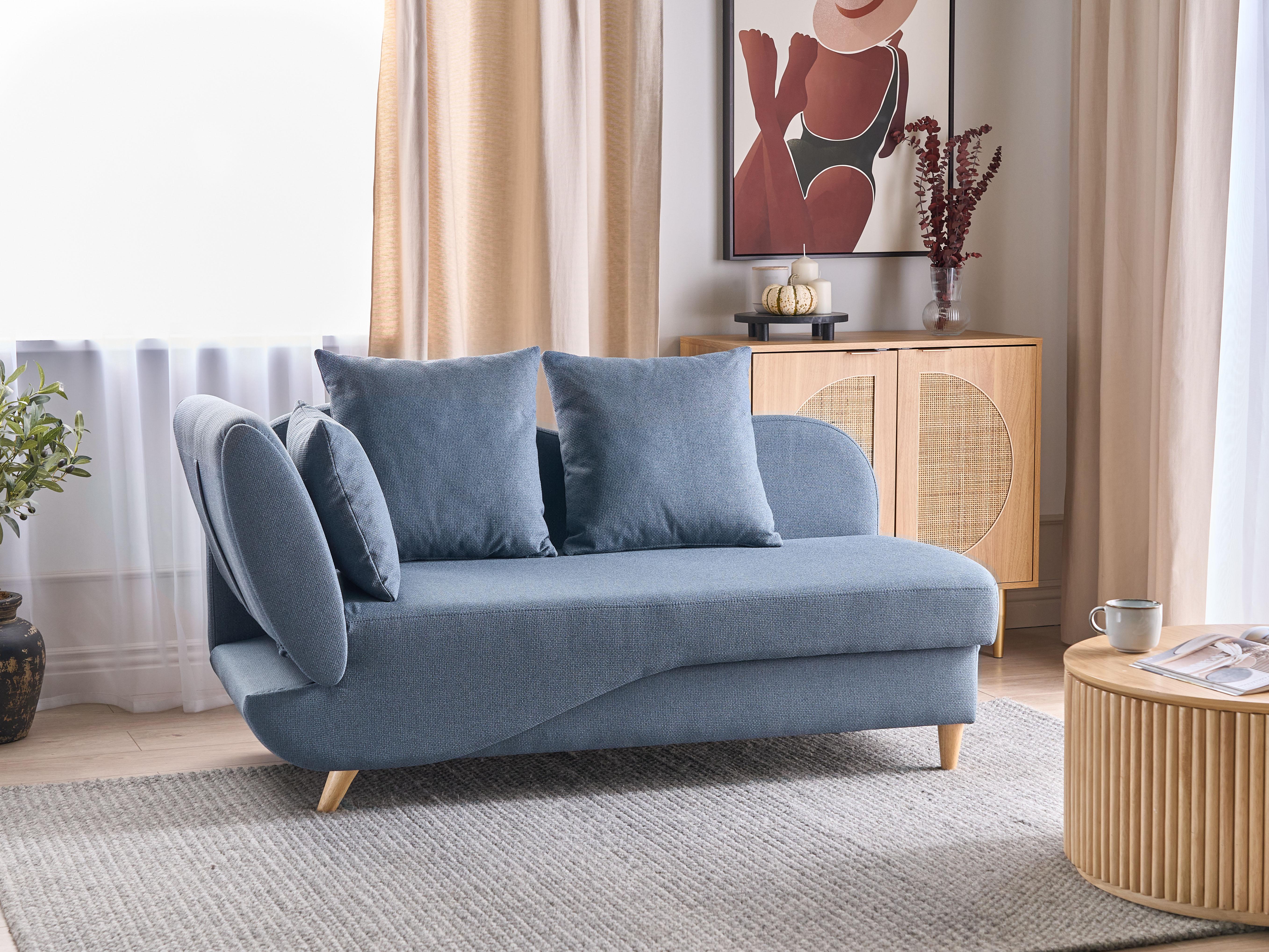 Linkszijdige chaise longue MERI Kunstlinnen Donkerblauw met opbergruimte