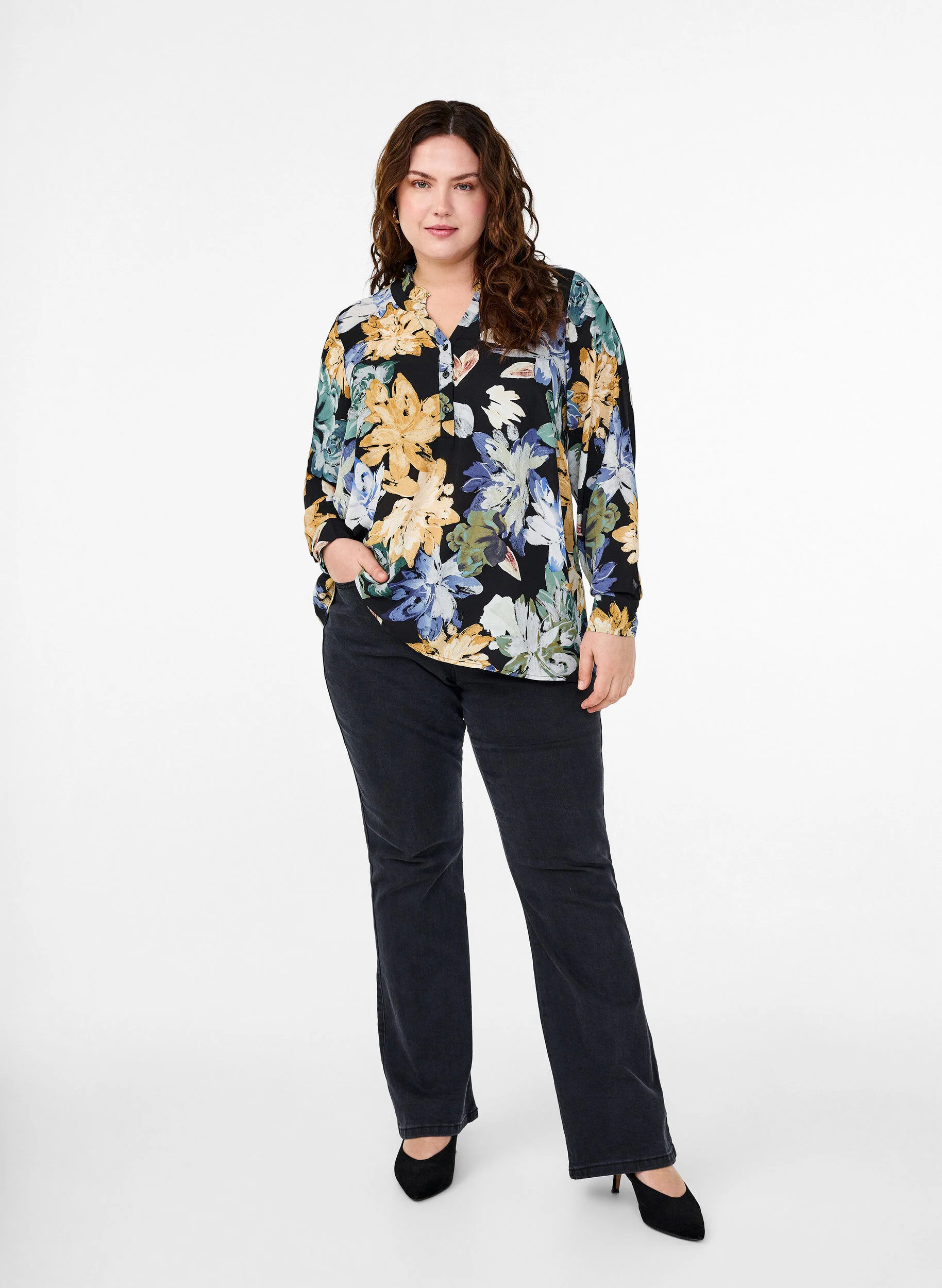 Langærmet bluse med blomsterprint