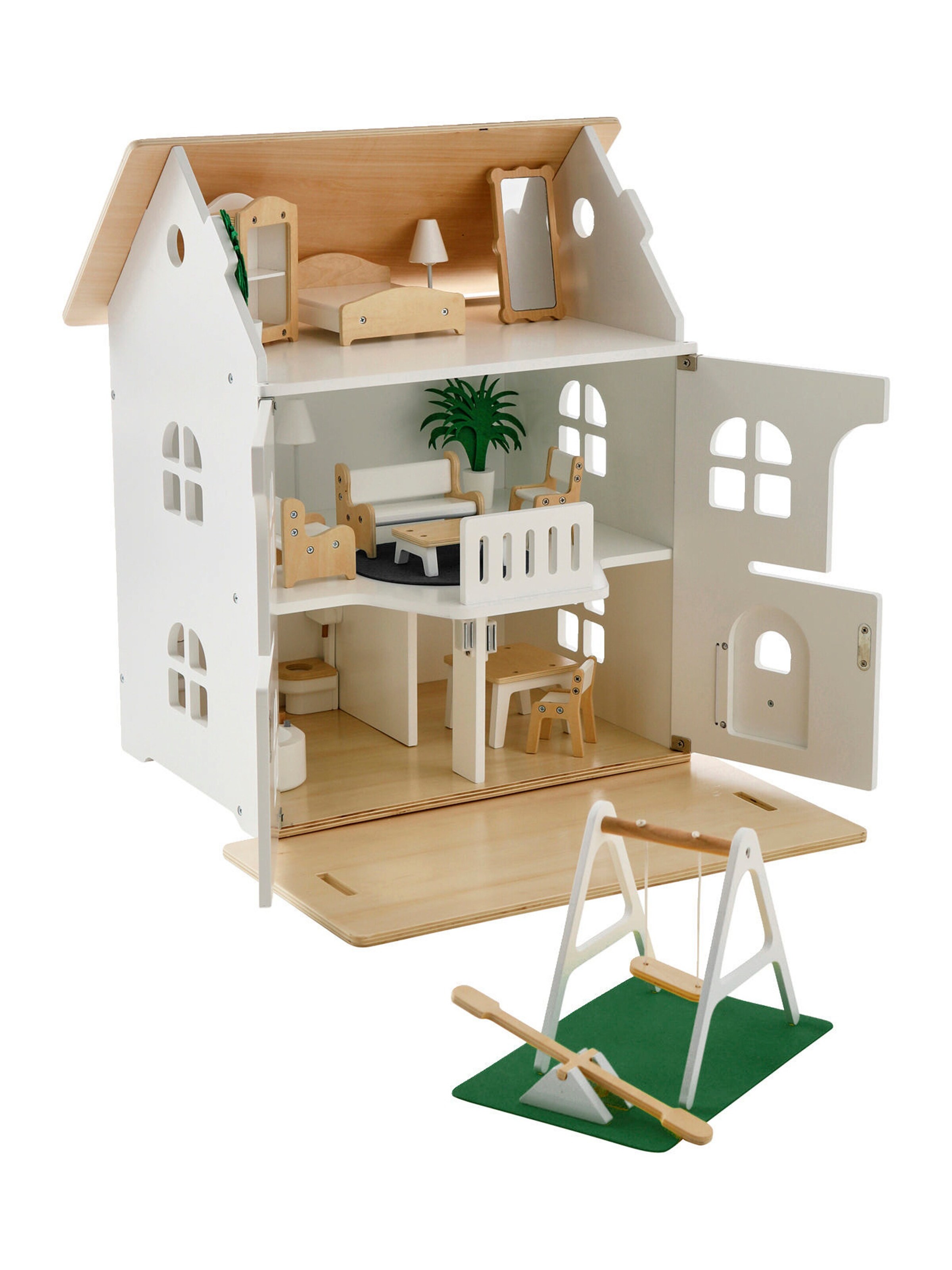 Vertbaudet Puppenhaus mit Zubehör aus Holz FSC® natur/weiß