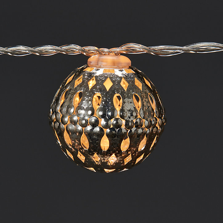 Guirlande lumineuse LED intérieure blanc chaud câble transparent 2,55 m décor boule métal