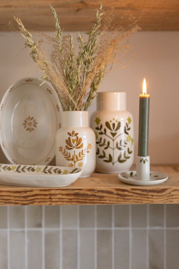 Vaas decoratief, steengoed, oker, Ø9 x 15 cm
