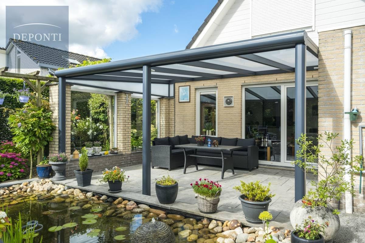 Terrassendach Terrassenüberdachung Bosco Bausatz mit Alu-Unterkonstruktion, Regenrinne und Montagematerial Stegplatte:Polycarbonat Opal|Abmessungen Terrassendach (B x T):5060 x 2500