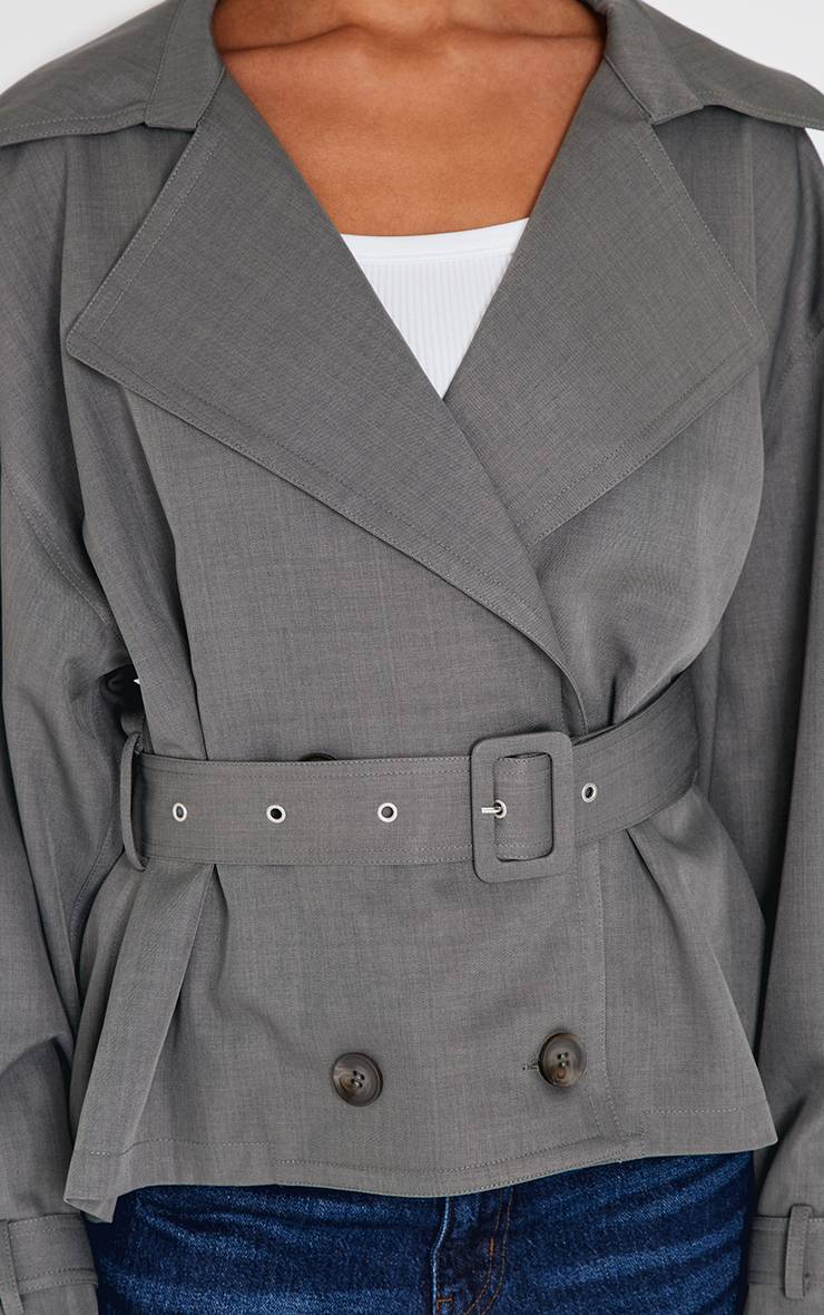 Gris Trench-coat Classique Longueur Mi-cuisse