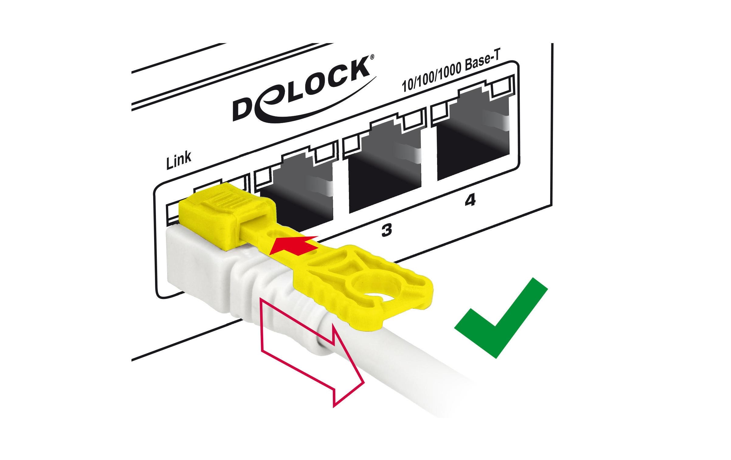 Patchkabel Cat 6A, S/STP, 0.5 m, Weiss, verriegelbarDelock Kabel RJ45 Secure Cat.6A 0,5 m