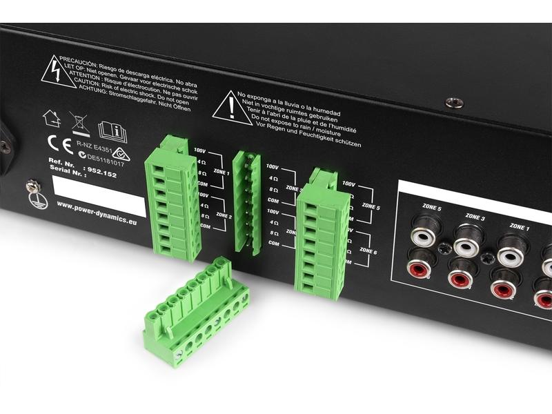 Power Dynamics Verstärker Pro PRM606 100 V, 6x 60 W 6-Kanal Verstärker mit Bluetooth, MP3-Player, Mikrofoneingang und verstellbarer Ausgangsleistung
