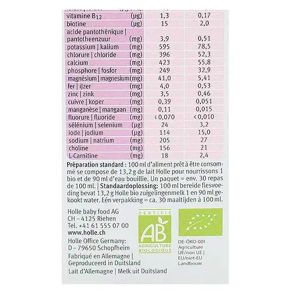 Leite orgânico Holle para a primeira fase do desenvolvimento, 400g
