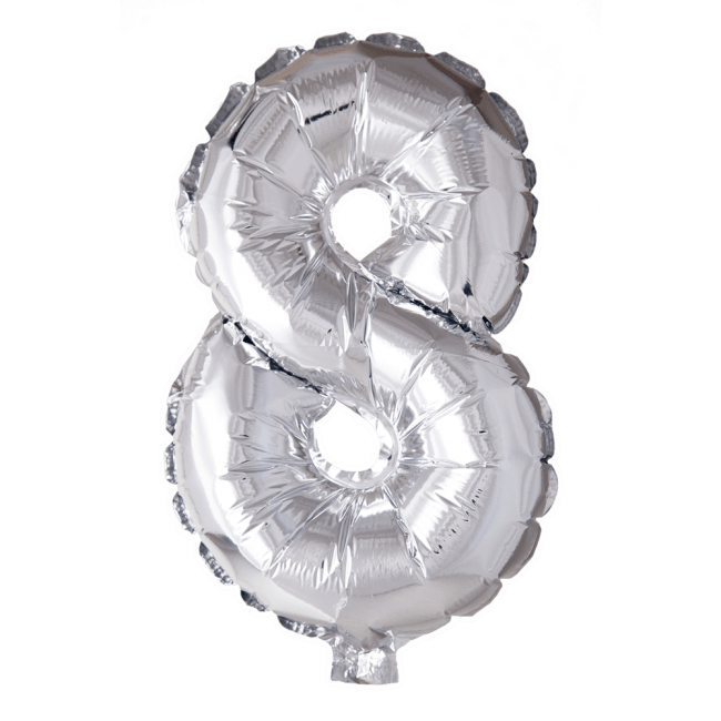 Folie Ballon Cijfer 8 Zilver XL 86cm leeg