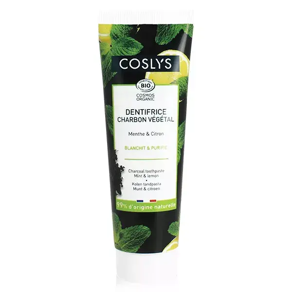 Pasta de dentes orgânica Coslys com carvão, menta e limão, 100g