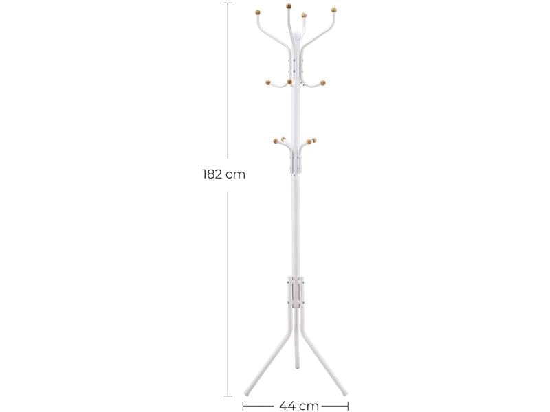 Songmics Garderobenständer 182 cm, Weiss, Metall Kleiderständer mit 12 Haken