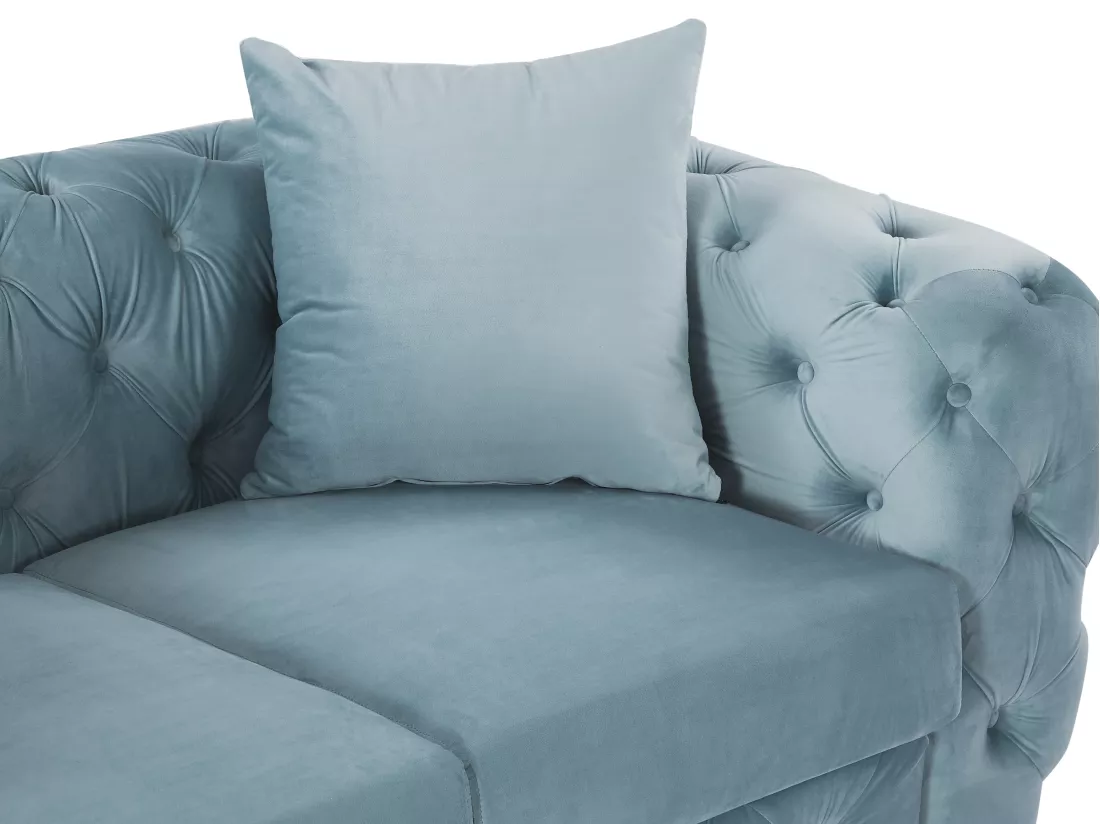 Canapé 3 places chesterfield en velours bleu pastel EDWINA