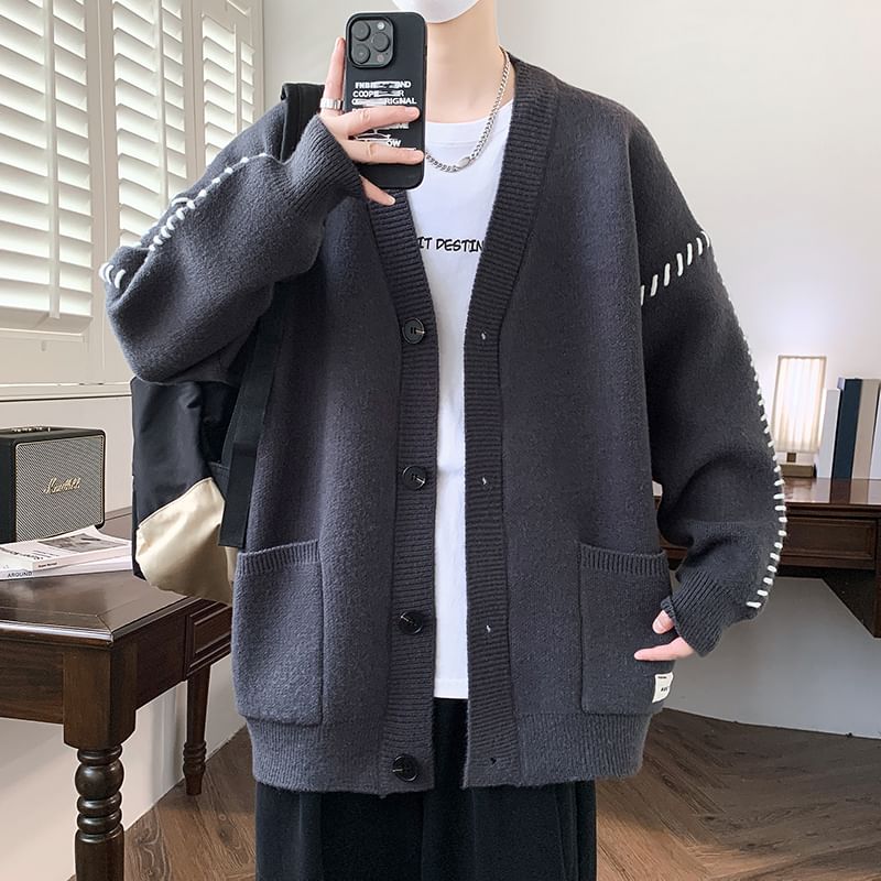Bay Go Mall - V-hals effen contrasterende stiksels oversized vest
