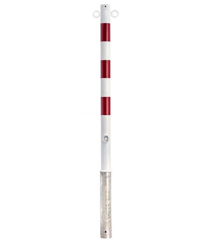 Stalen paal Ø60mm 1,2 m verzinkt witte coating afneembare driehoekige kop + 3 rode reflecterende ringen / Zonder ogen