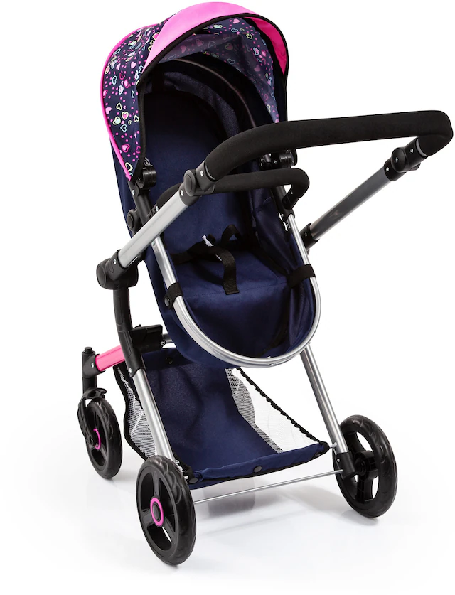 Bayer Kombi-Puppenwagen »Vario, Blau/Pink/Herzchen« inkl. Wickeltasche