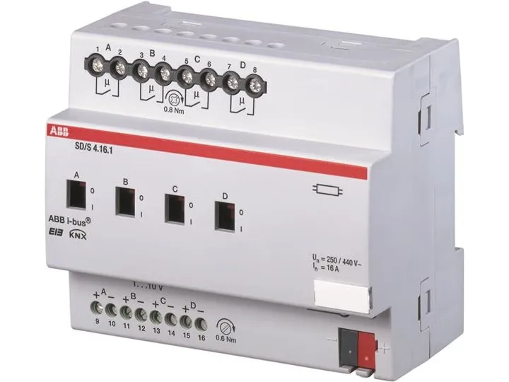 ABB SD/S4.16.1, Koblings-/dæmpningsaktuator, 4 kanaler, Sølv, EN 50 090-2-2, DC, 21 - 30 V