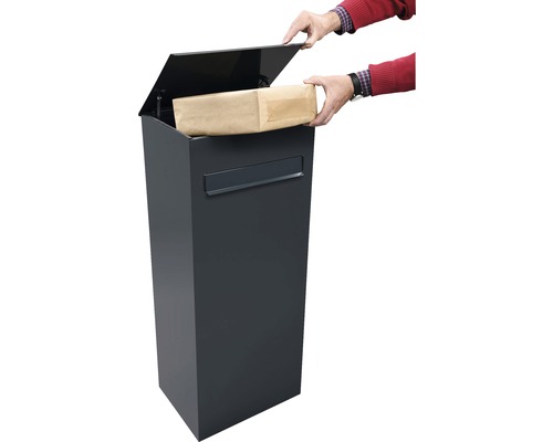 MEFA pakketbrievenbus, gegalvaniseerd staal, BxHxD 421/1010/344 mm, Eiken 481, antracietgrijs RAL 7016, glanzend, achteringang