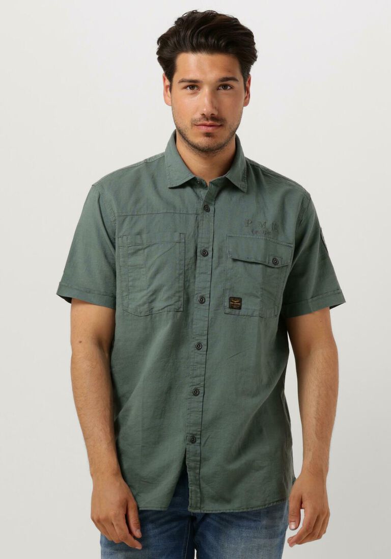 PME LEGEND groene pme legend casual overhemd short sleeve shirt ctn linen cargo walker