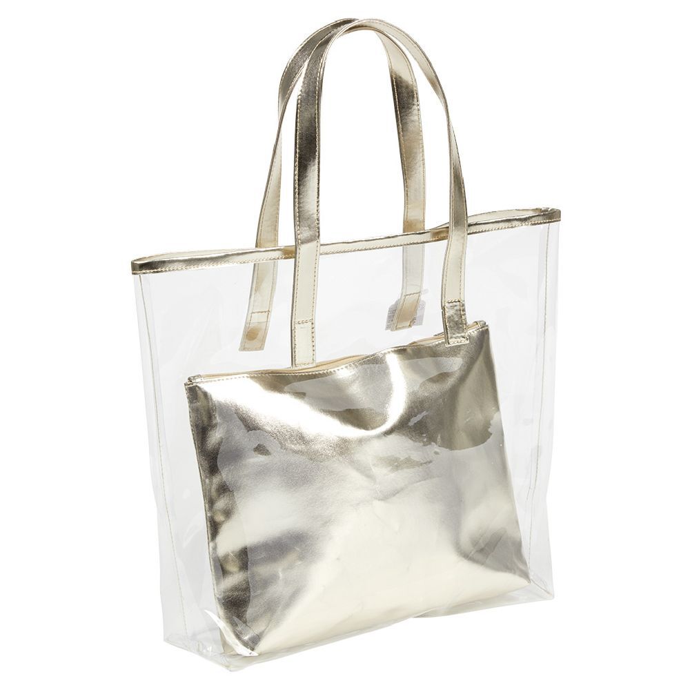 Sac de plage transparent avec pochette doré
