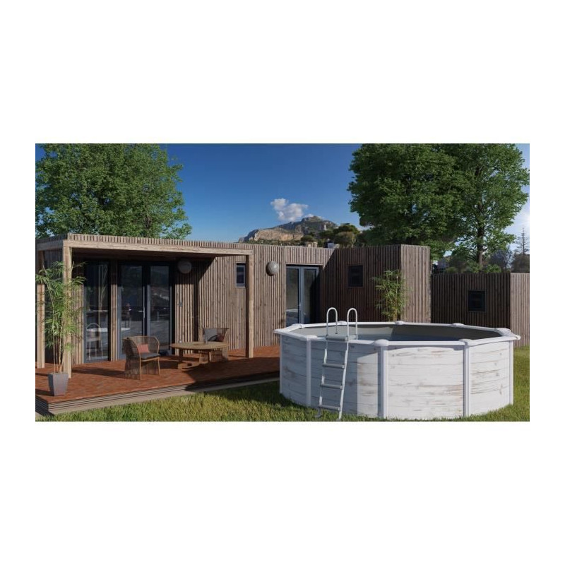 - piscine ronde acier ø3,20m x h: 1,22m - imitation bois nordique filtration a sable
