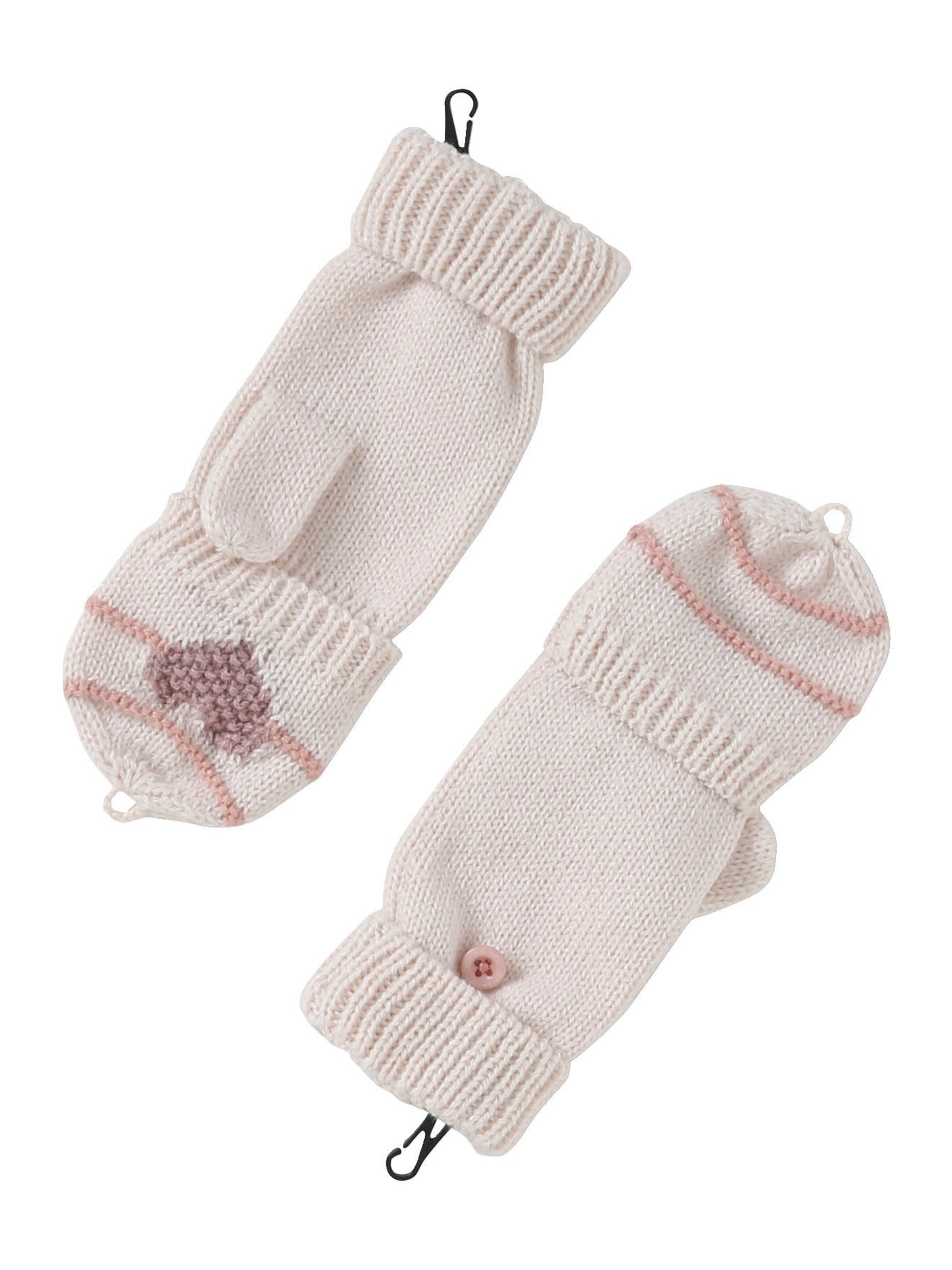 Vertbaudet Mädchen-Set: Mütze, Rundschal & Handschuhe Streifen/Herzen wollweiß/rosa