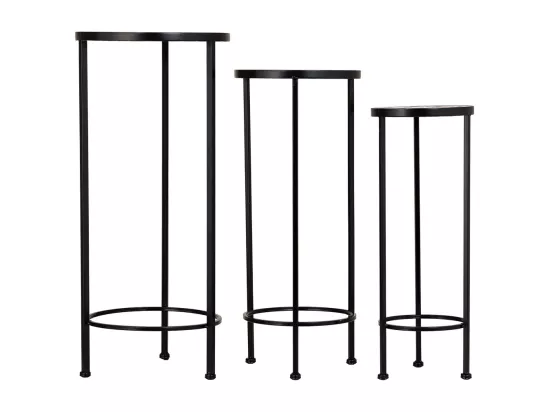 Ensemble de 3 pièces en mosaïque et supports en fer forgé noir D30x68h-D25x57h-D20x51h cm