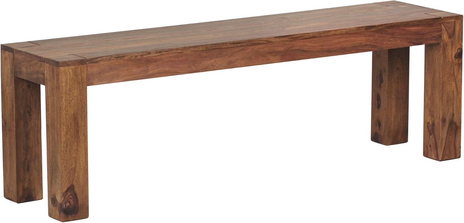 FineBuy Esszimmer Sitzbank Massiv-Holz Sheesham Holz-Bank Natur-Produkt Küchenbank im Landhaus-Stil Größe wählbar Braun