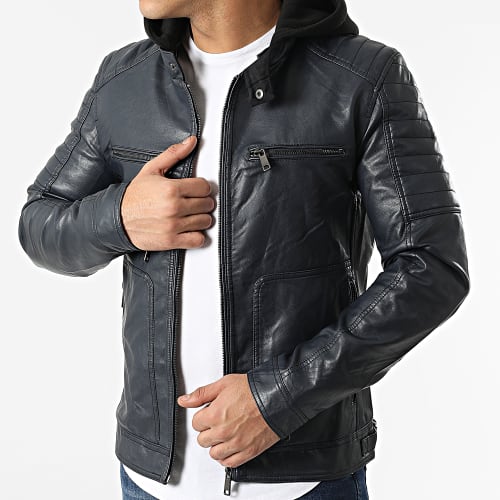 Veste Biker A Capuche 5030 Bleu Marine