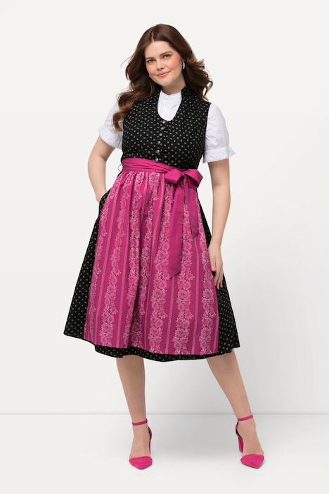 Dirndl, Schmuckknöpfe, Stehkragen, V-Ausschnitt, ärmellos