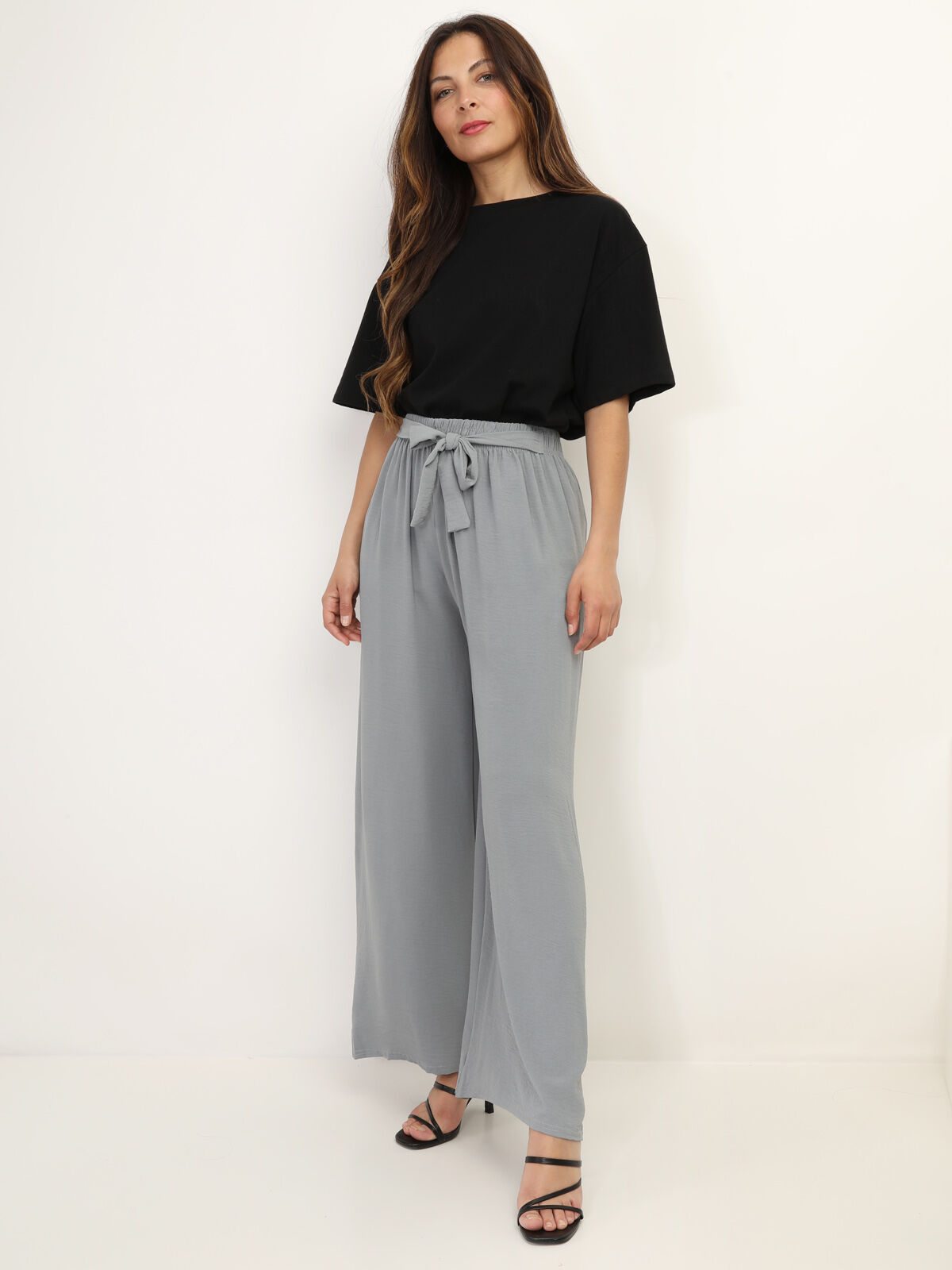 Pantalon fluide ceinturé- Gris