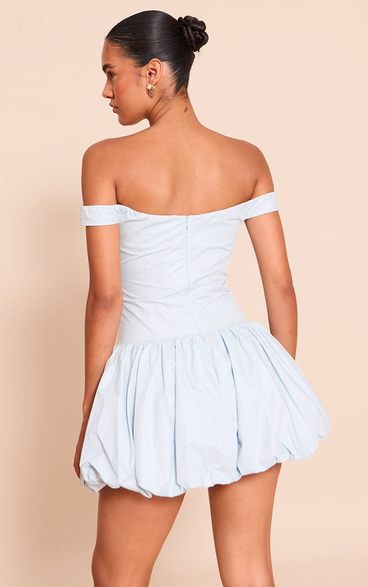 Bleu Clair Robe Mini Bouffante À Épaules Dénudées