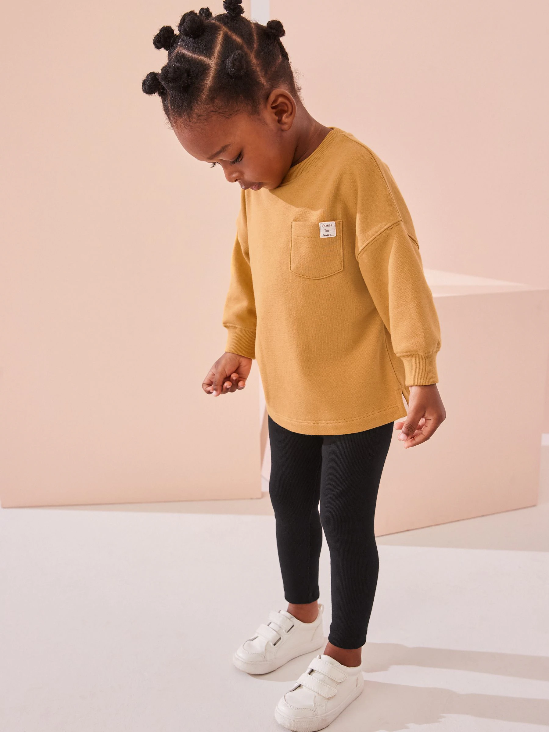 Grijs/okergeel - Set van 2 T-shirts met lange mouwen en leggings (3mnd-7jr)
