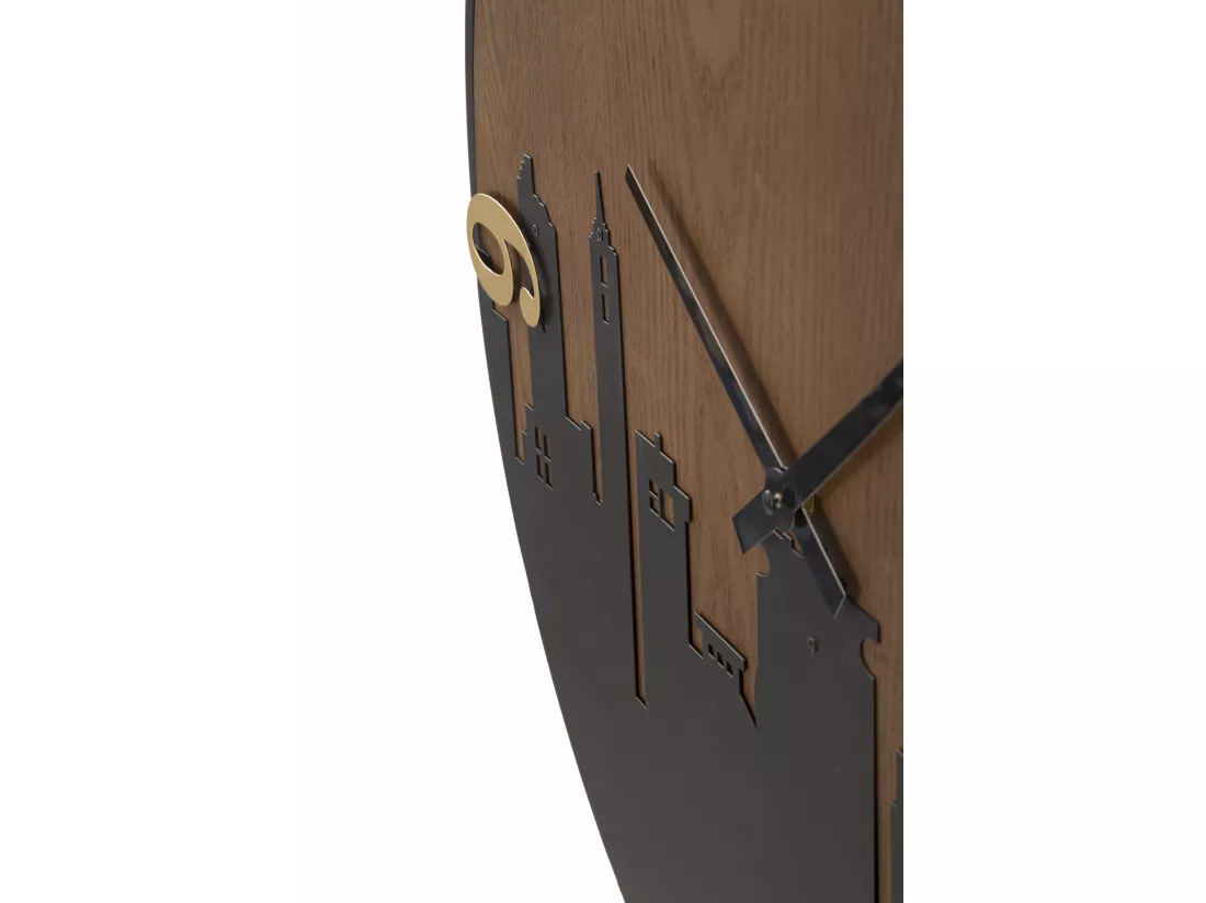 Horloge murale ronde en métal et bois marron Ø cm 60x2
