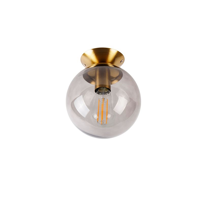 Art deco plafondlamp messing met smoke glas - Pallon