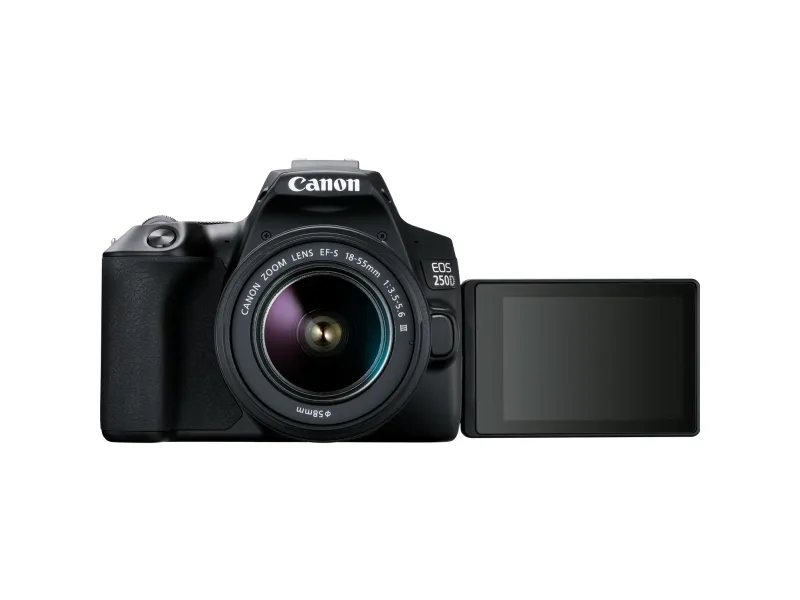 Canon EOS 250D - Digitalkamera - SLR - 24.1 MP - APS-C - 4K / 25 fps - 3x optisk zoom EF-S 18-55 mm III objektiv - Wi-Fi, Bluetooth - sort