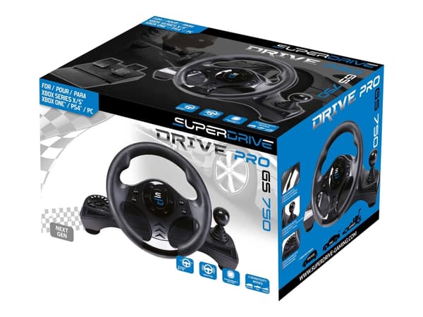 Superdrive GS750 Drive pro - Sett for hjul, pedaler og girskiftehevarm - kablet - for PC, Microsoft Xbox One, Sony PlayStation 4, Microsoft Xbox Seri
