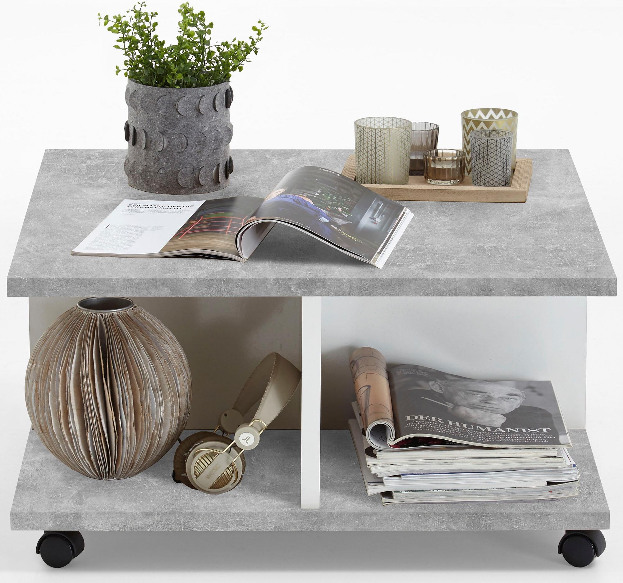 FMD Couchtisch »Twin« Schubladen als Push-to-open, viel Staur. , mit Rollen, Breite: 70 cm