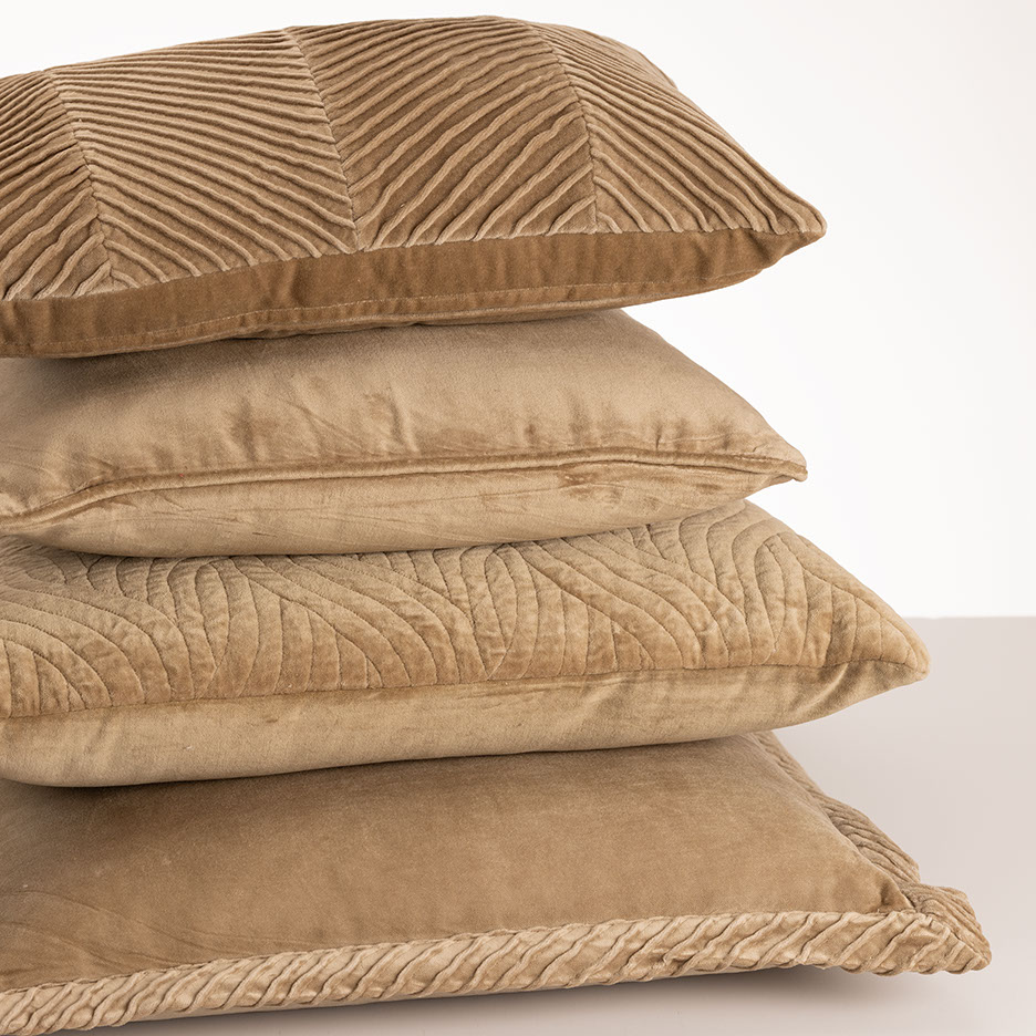 Sierkussen Cord piping velours beige 45x45 cm