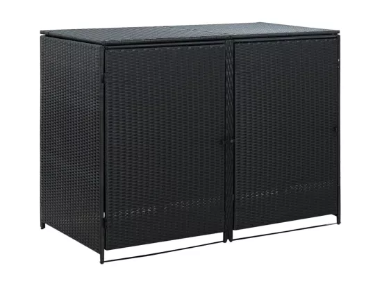 Abris pour poubelle double Résine tressée Noir 148x80x111