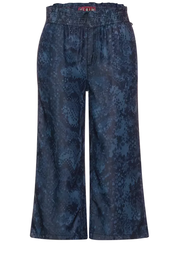 Loose Fit Denim-Culotte - blue snake laser print