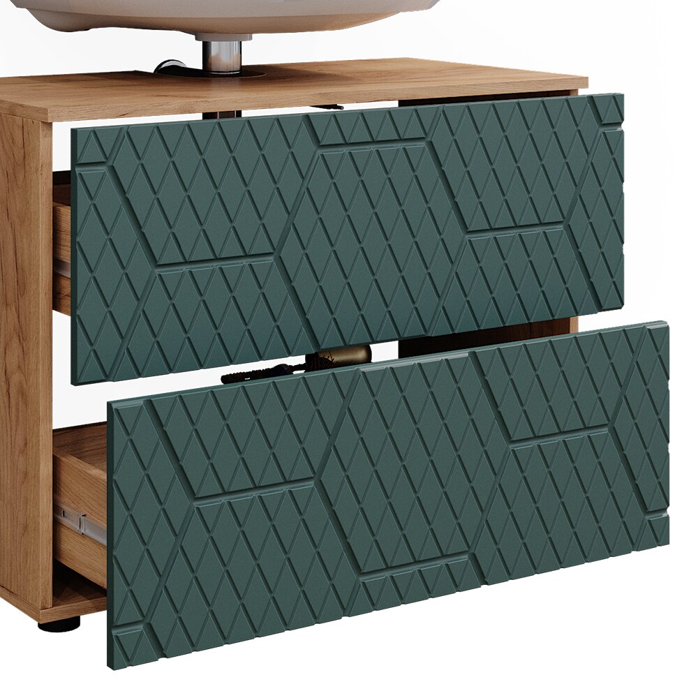 Vicco Badmöbel-Set Irma Eiche Grün 4-teilig Hochschrank Kommode
