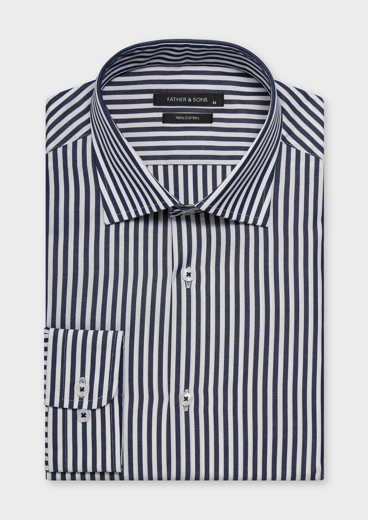 Chemise habillée Slim en popeline de coton blanc à rayures bleu marine