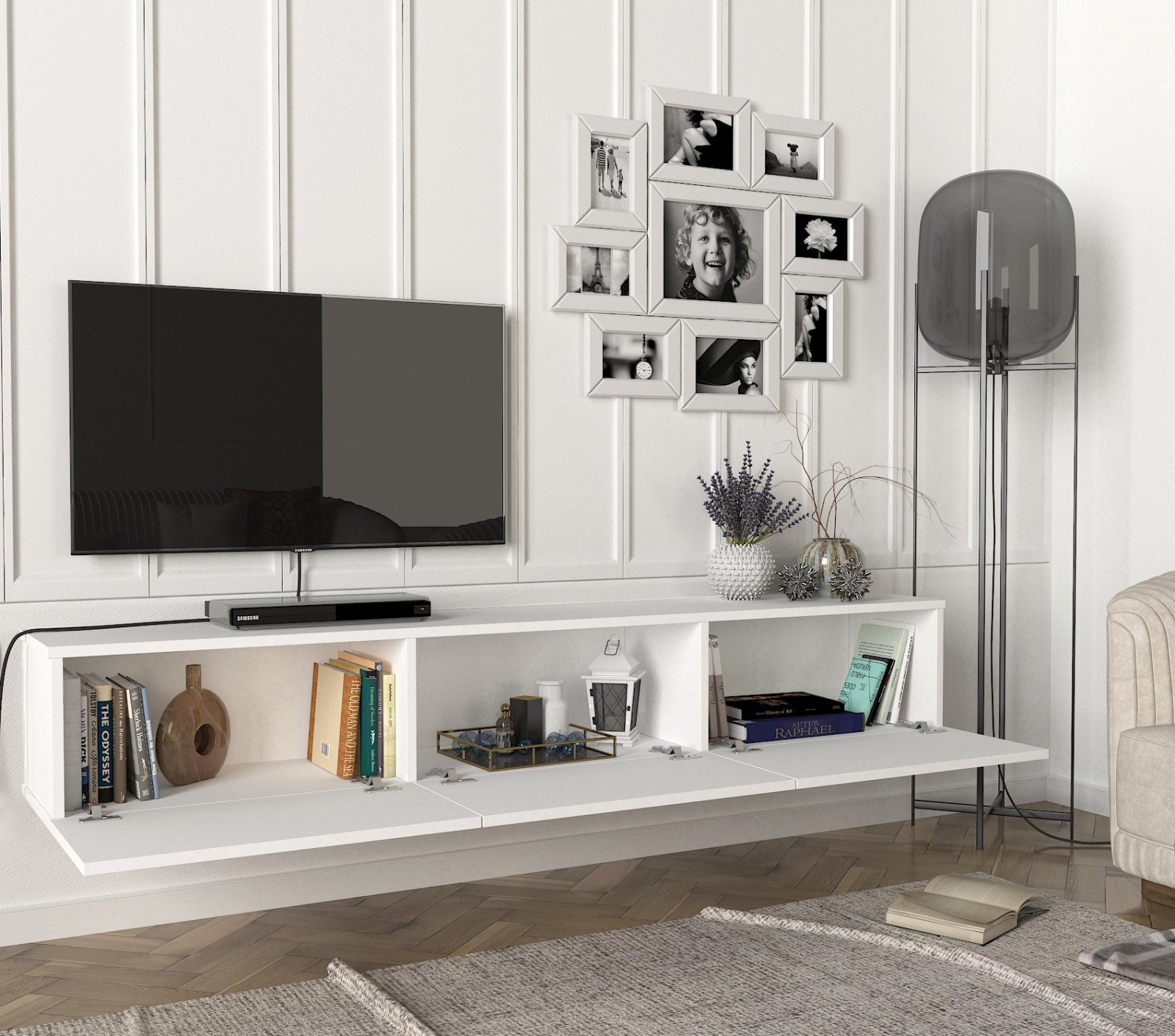 TV-Lowboard - weiß - hängend - 180 cm