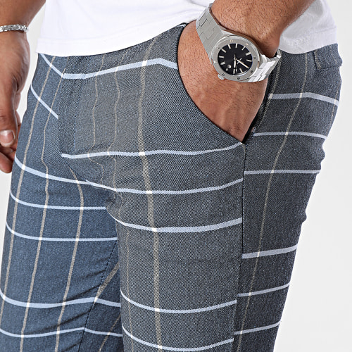 Pantalon A Carreaux Bleu Marine Chiné