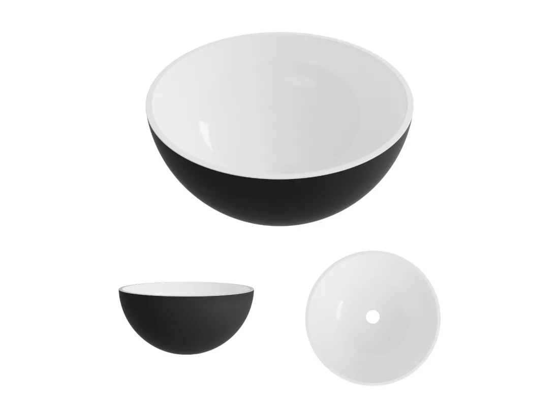 Vasque à poser VIDAR - 75% Minéral Noir/Blanc Brillant Ronde 38cm*H17.5cm - LAVABERG